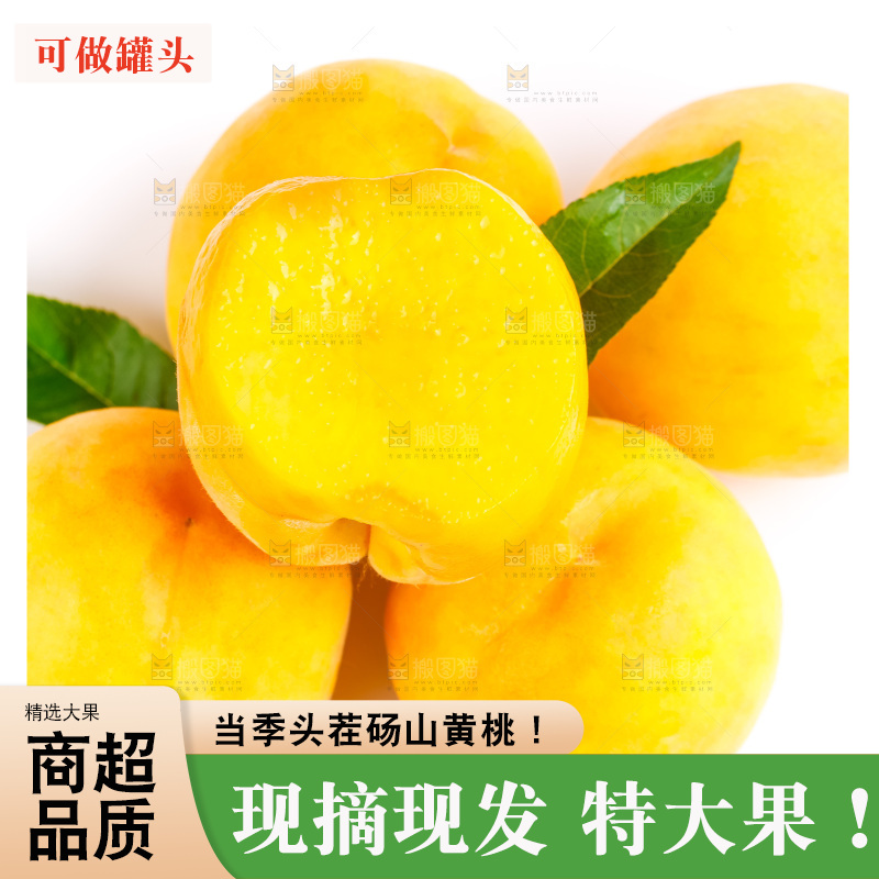 白底上摆放着新鲜黄桃