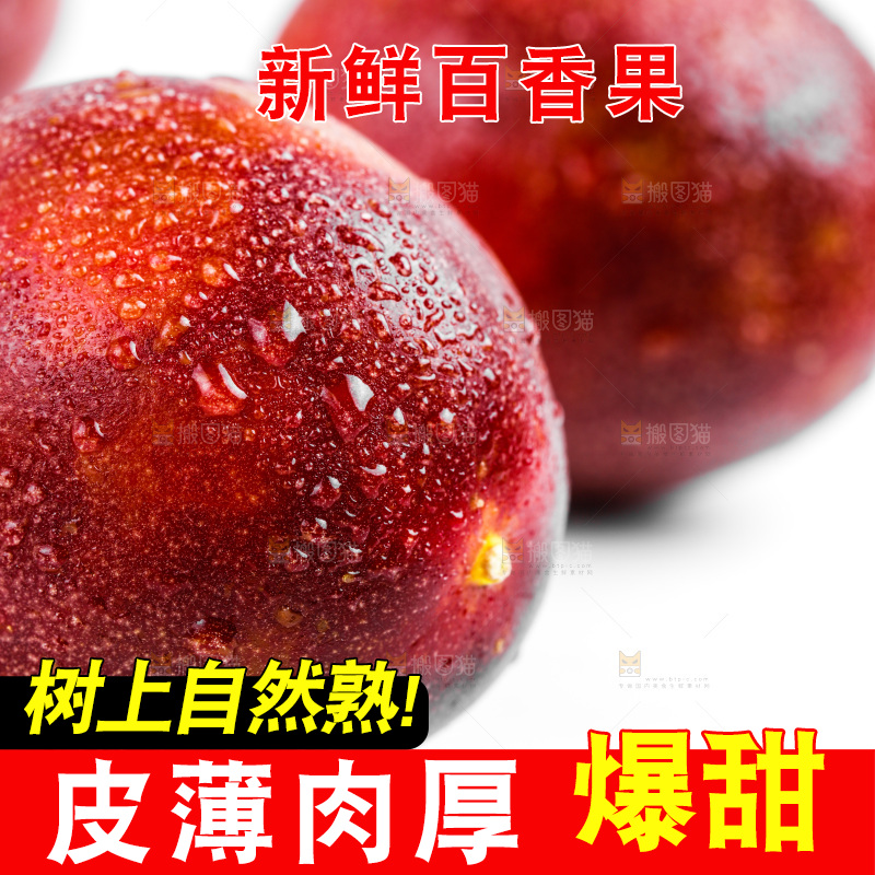 白底上摆放着紫皮百香果