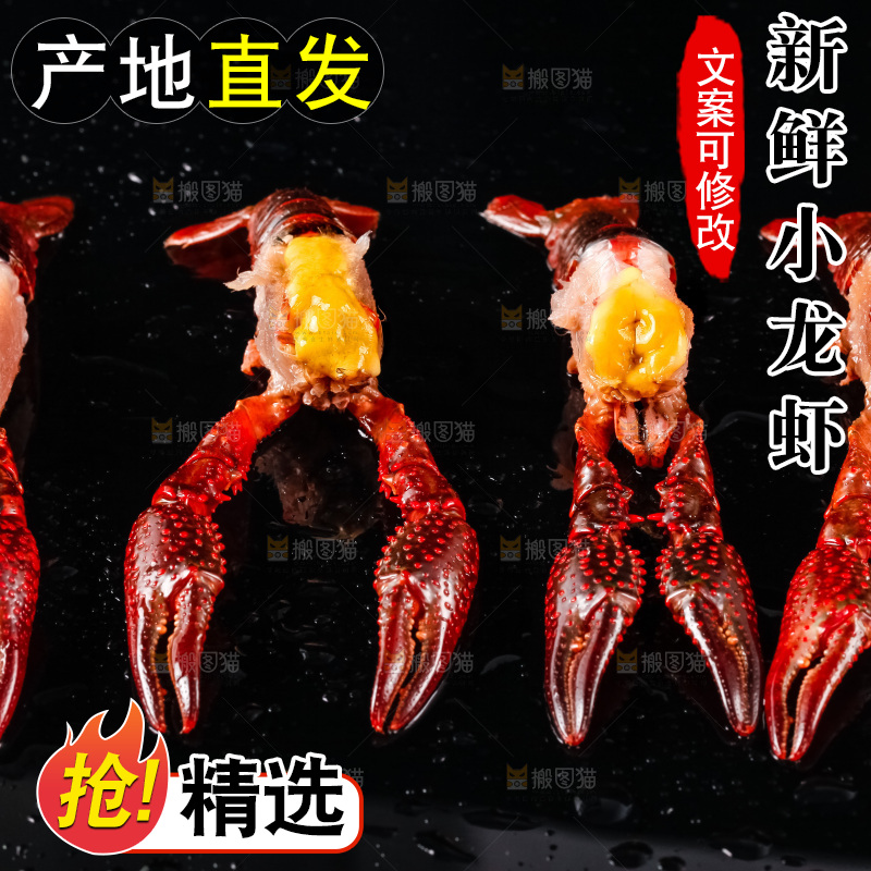 黑底上摆放着新鲜小龙虾