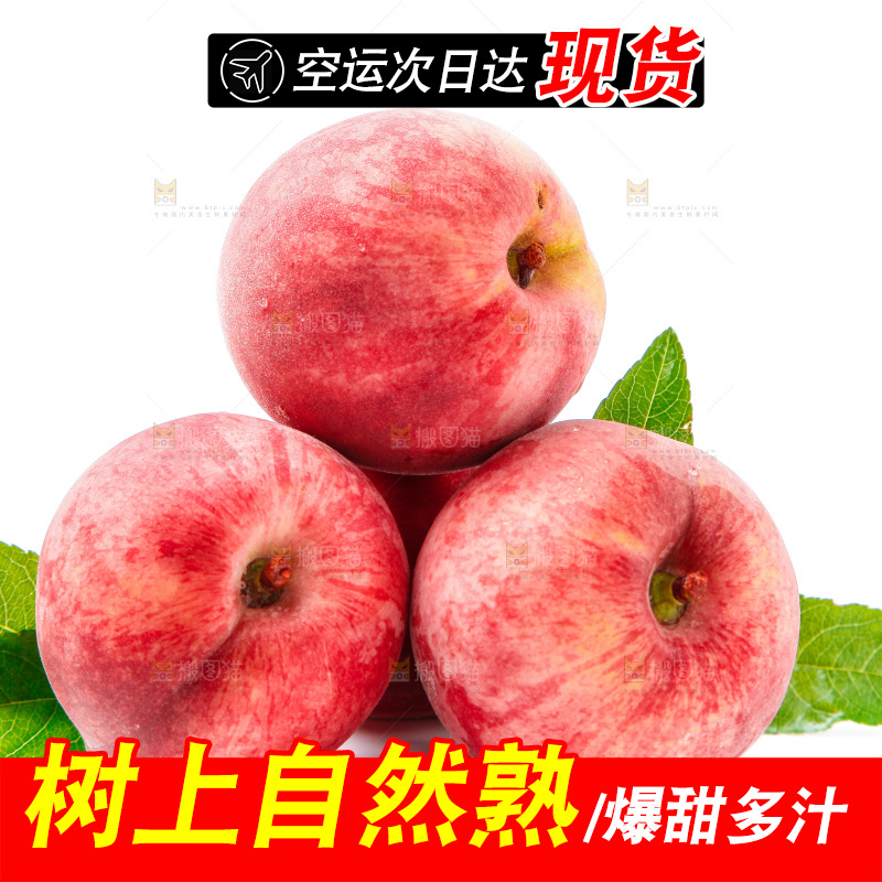 白底上摆放在爆甜水蜜桃