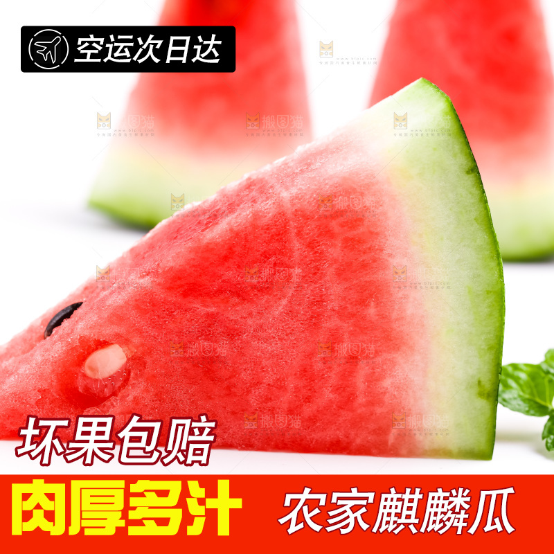 白底上放着新鲜西瓜