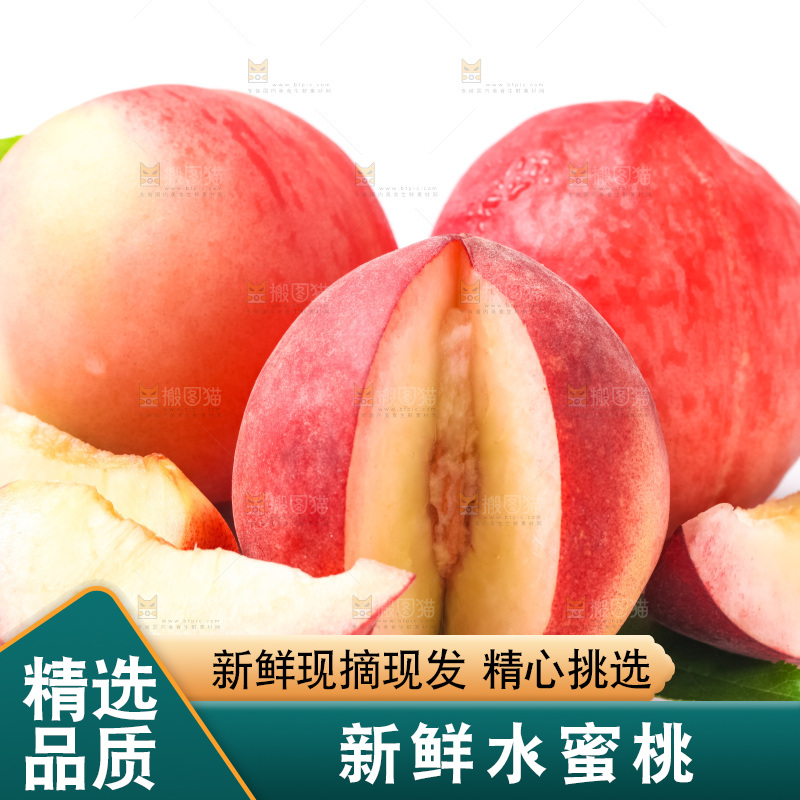 浅底上摆放着春雪水蜜桃