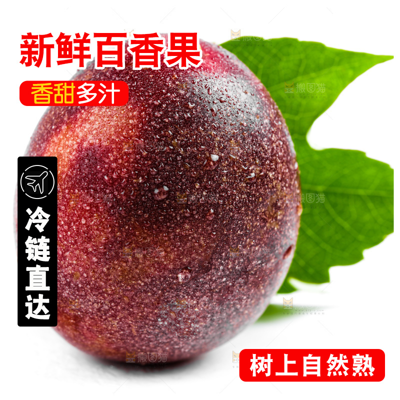 白底上摆放着紫皮百香果