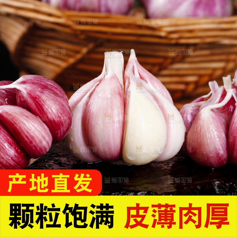 石板上放着云南新鲜紫皮大蒜