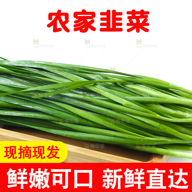 白底上放着新鲜韭菜