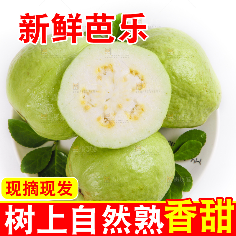 白底上一盘新鲜芭乐