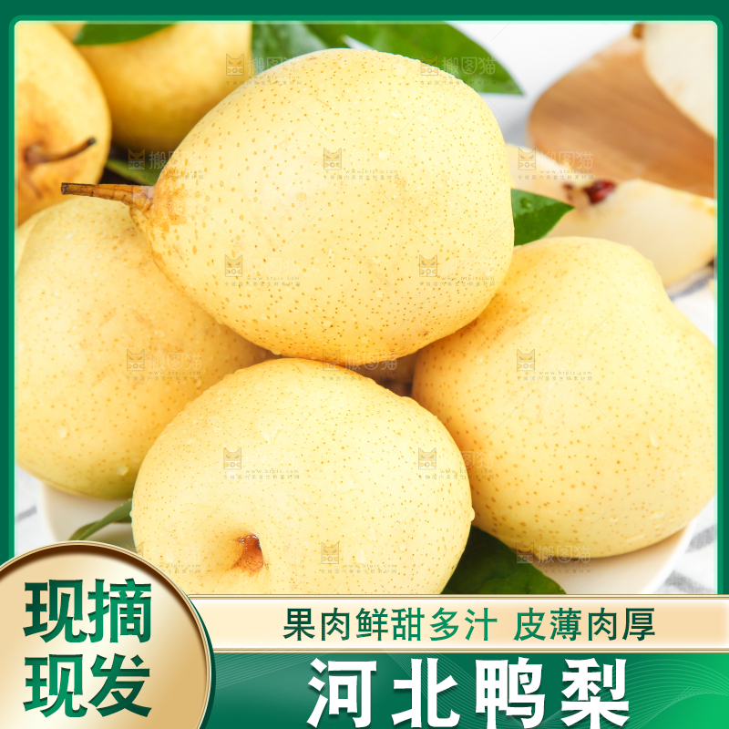 格子底上摆放着新鲜鸭梨