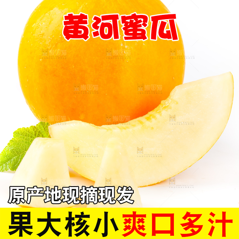 白底上放着新鲜黄金冰糖蜜瓜