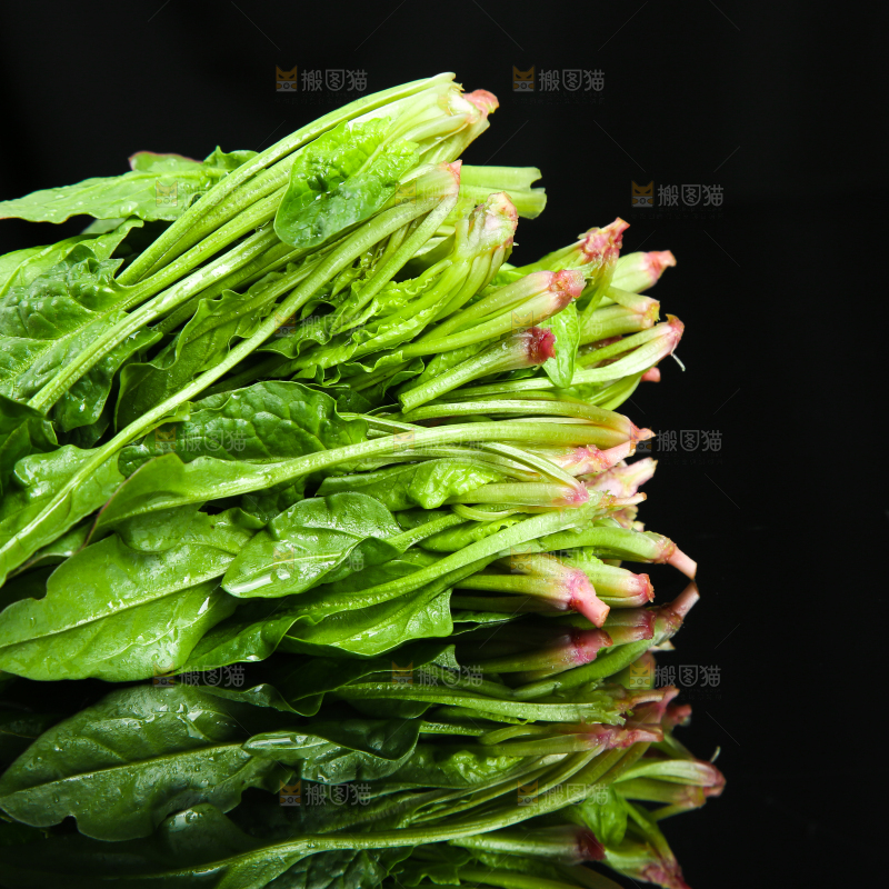 黑底上放着菠菜