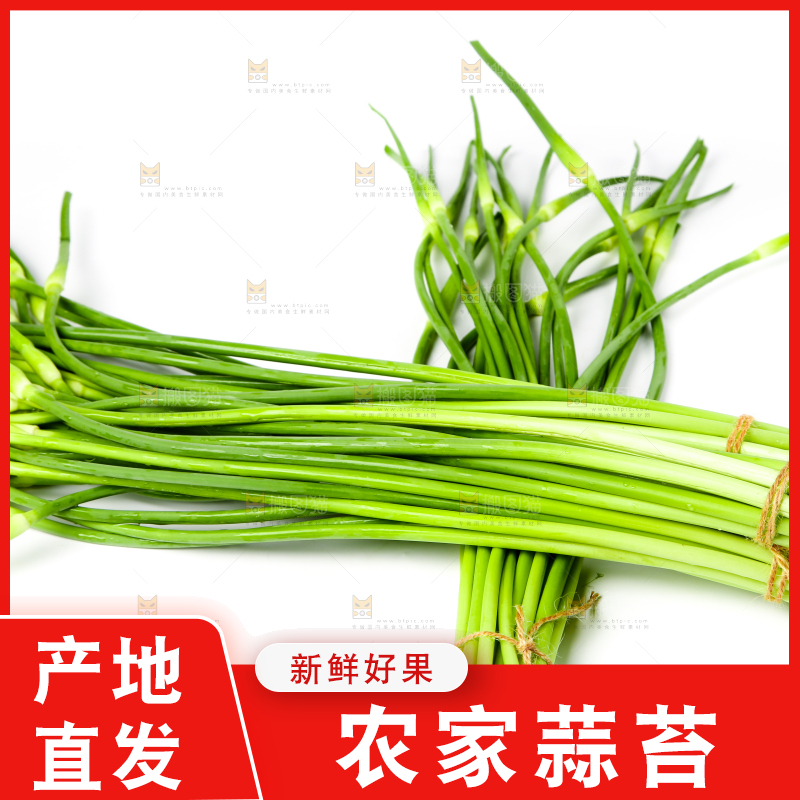 白底上放着新鲜蒜苔