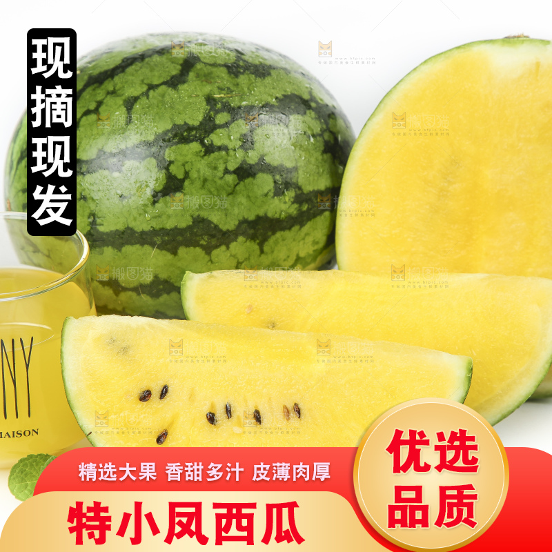 白底上放着新鲜的特小凤西瓜
