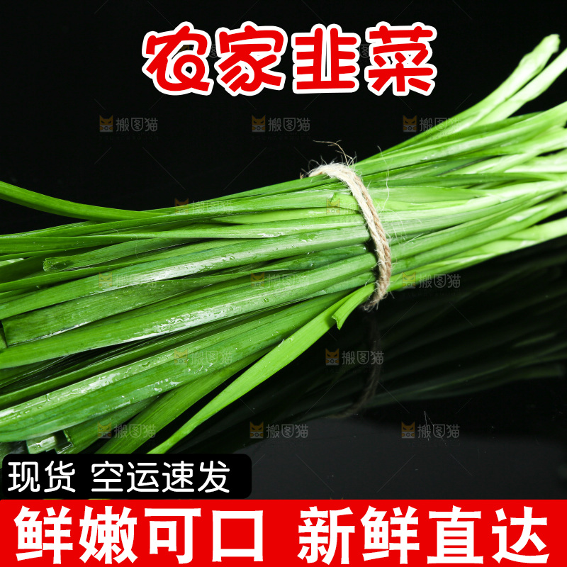 黑底上堆放着韭菜