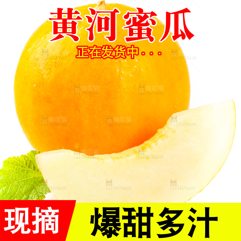 白底上放着新鲜黄金冰糖蜜瓜