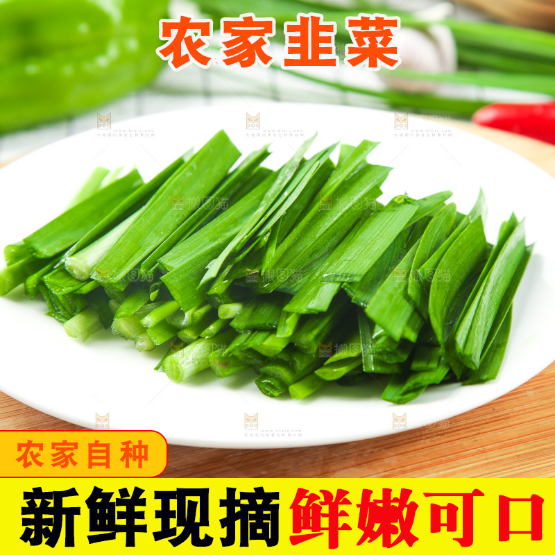 格子底上的鲜嫩韭菜