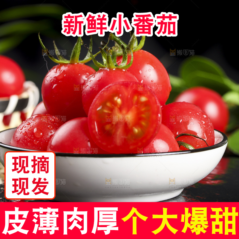 黑底上放着一碗新鲜小番茄
