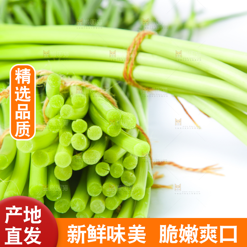 白底上放着新鲜蒜苔