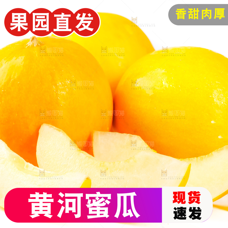 白底上放着新鲜黄金冰糖蜜瓜