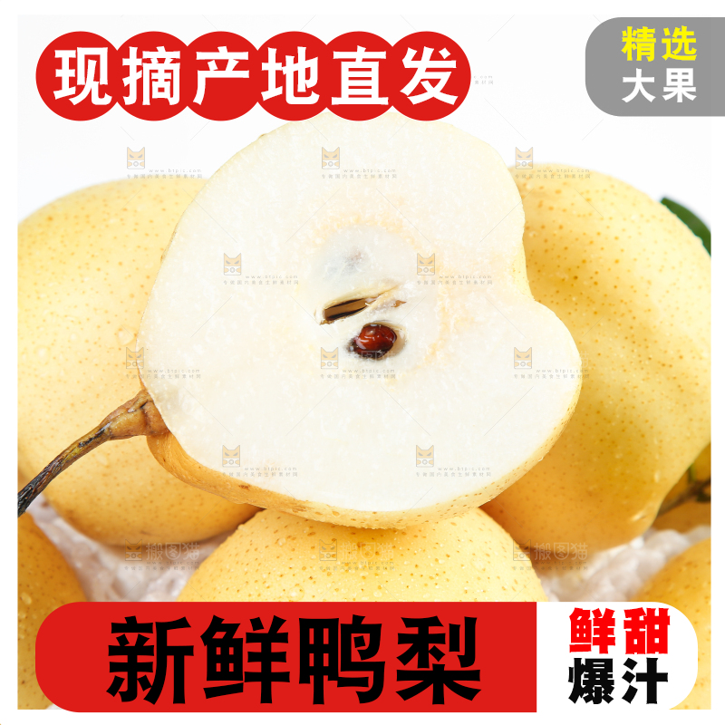 白底上摆放着鸭嘴梨