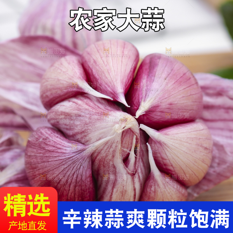 木底上放着新鲜云南紫皮大蒜