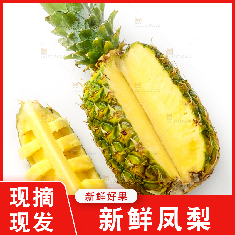 白底上放着海南金钻凤梨
