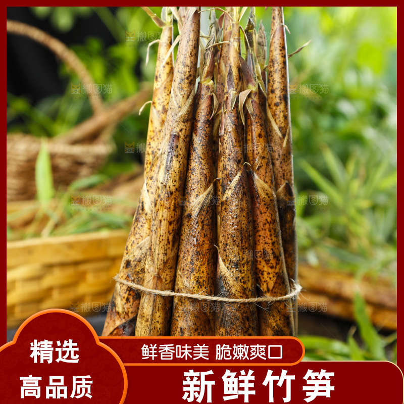 黑石板上绑着一捆竹笋