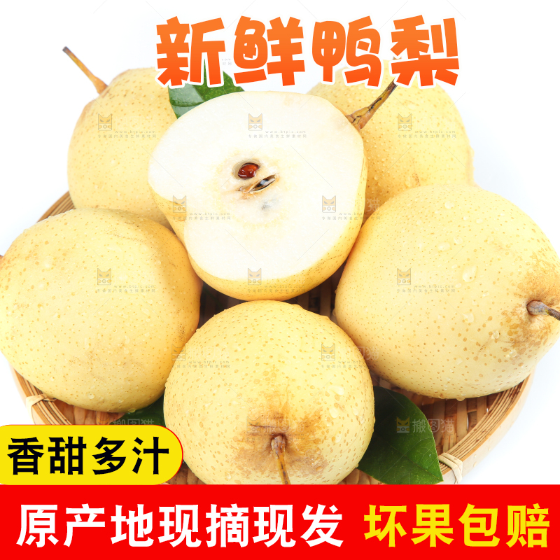 白底上摆放着鸭嘴梨