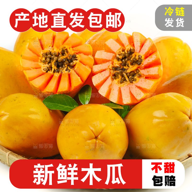 白底上放着一筐雷州木瓜