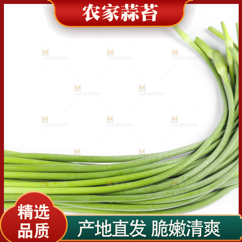 白底上摆放着蒜苔
