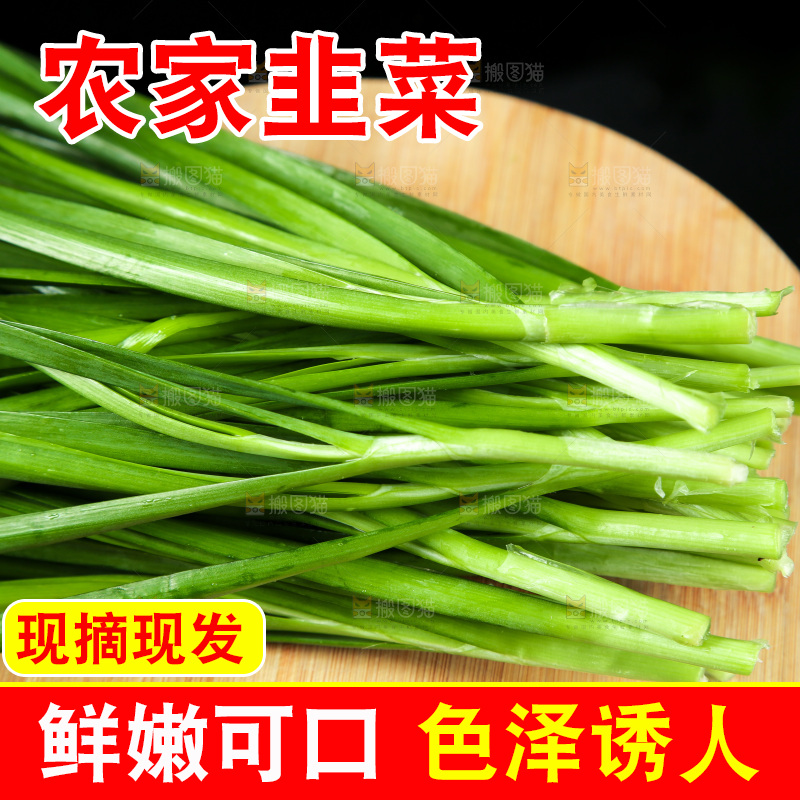 黑底上堆放着韭菜