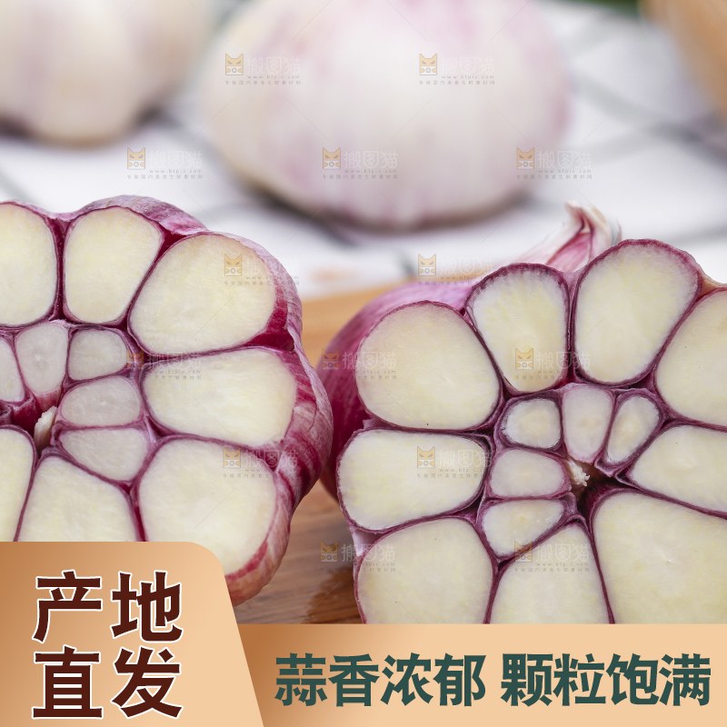 浅底上放着新鲜山东紫皮大蒜头
