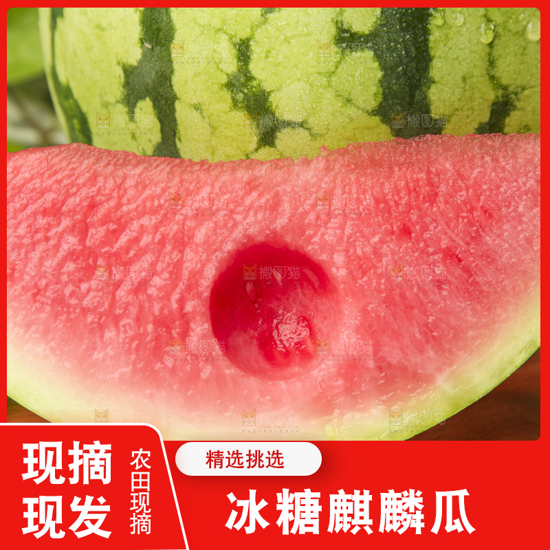 蓝底上放着新鲜麒麟西瓜