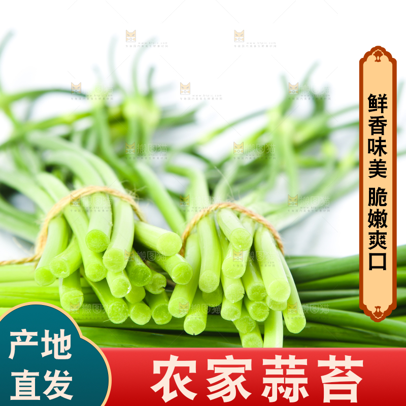 白底上放着新鲜蒜苔