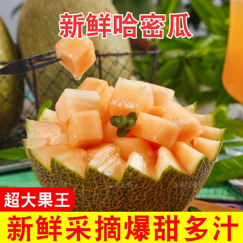 叉子叉着哈密瓜果肉