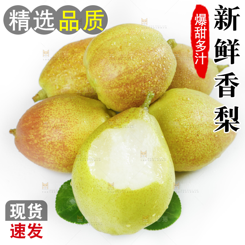 白底上放着新鲜库尔勒全母梨