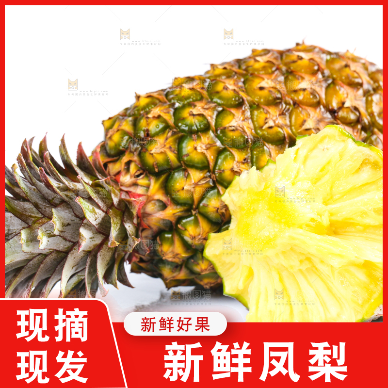 白底上的新鲜凤梨