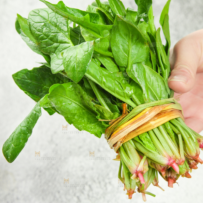 手里拿着一把菠菜