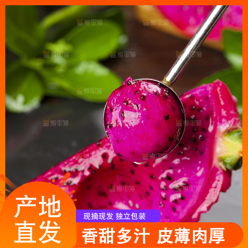 勺子里装着火龙果果肉