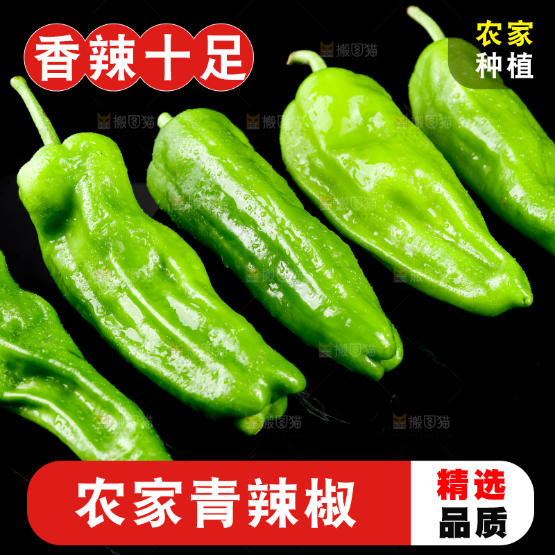 黑底上放着青辣椒