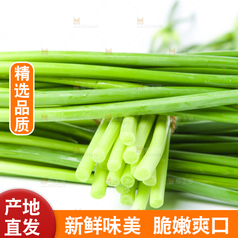 白底上放着新鲜蒜苔