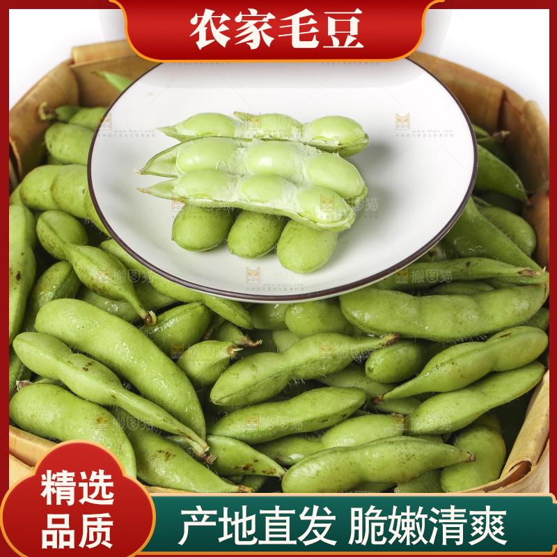 白底上放着一筐新鲜毛豆