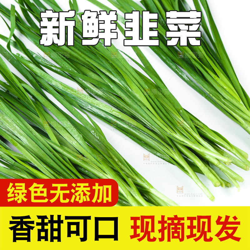 白底上放着新鲜韭菜