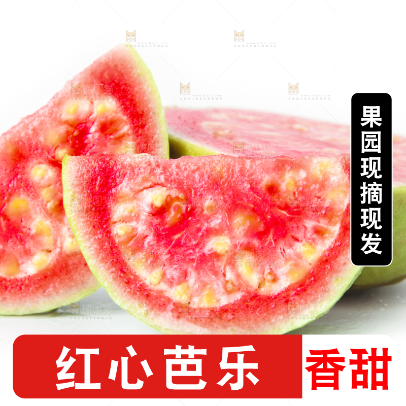 白底上摆放着广西红心芭乐
