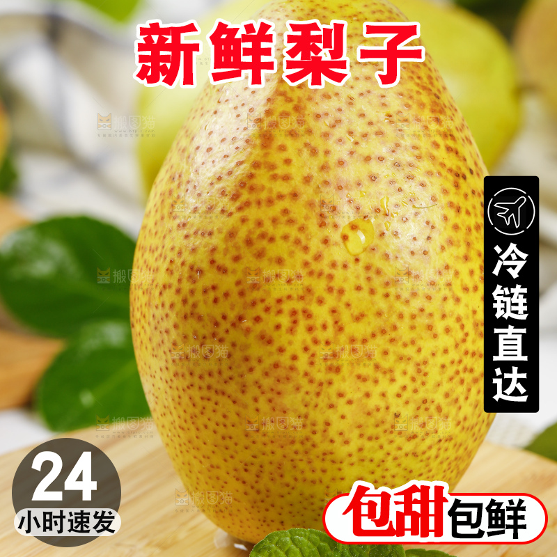 木底上放着新鲜红香酥梨