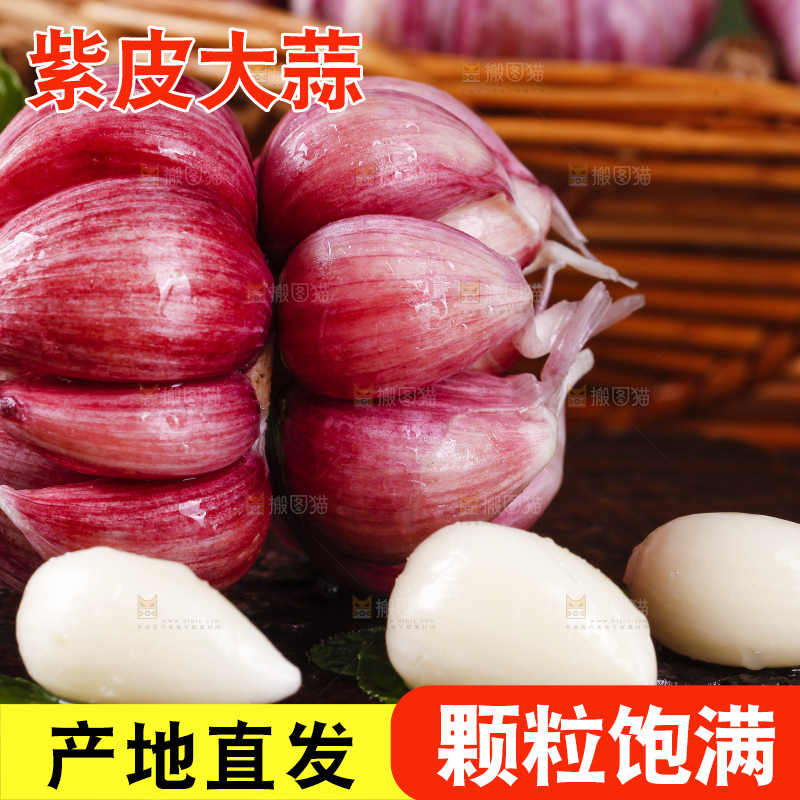 石板上放着云南新鲜紫皮大蒜