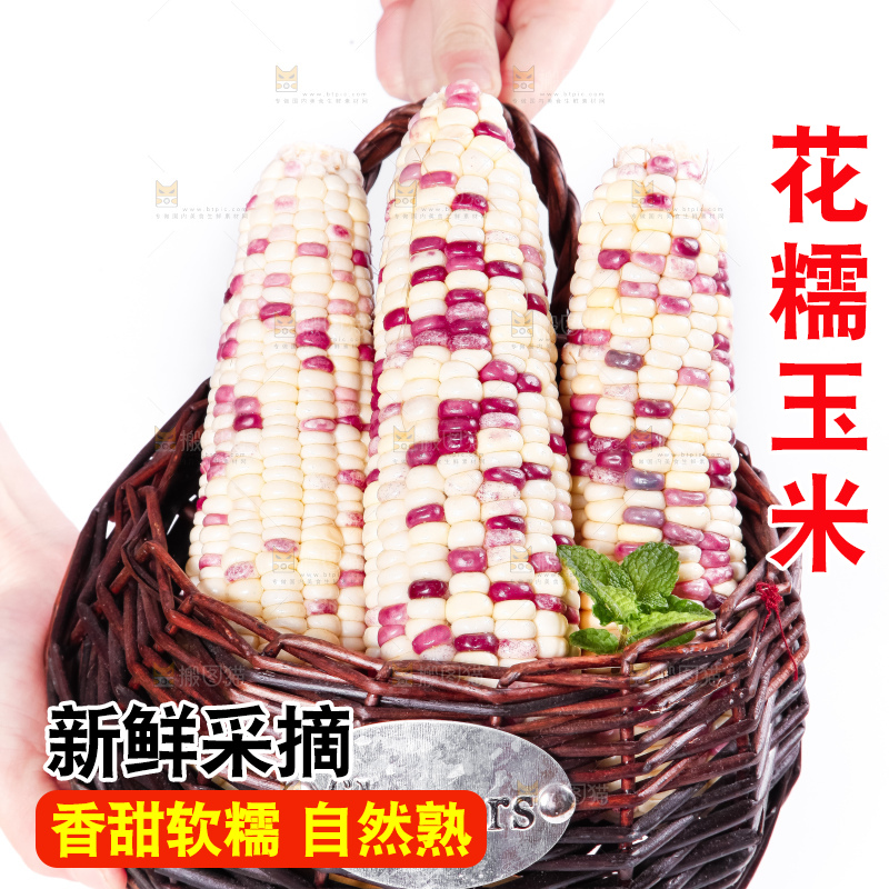 竹篮里装着剥皮的花玉米