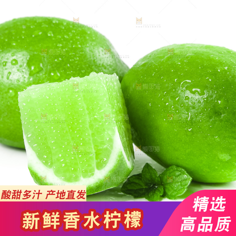 白底上放着无籽青柠檬