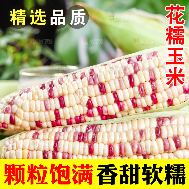 木盘里面放着剥皮的花糯玉米