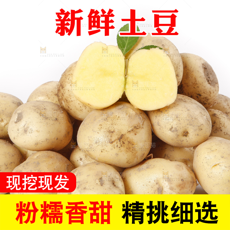 白底上放着小土豆