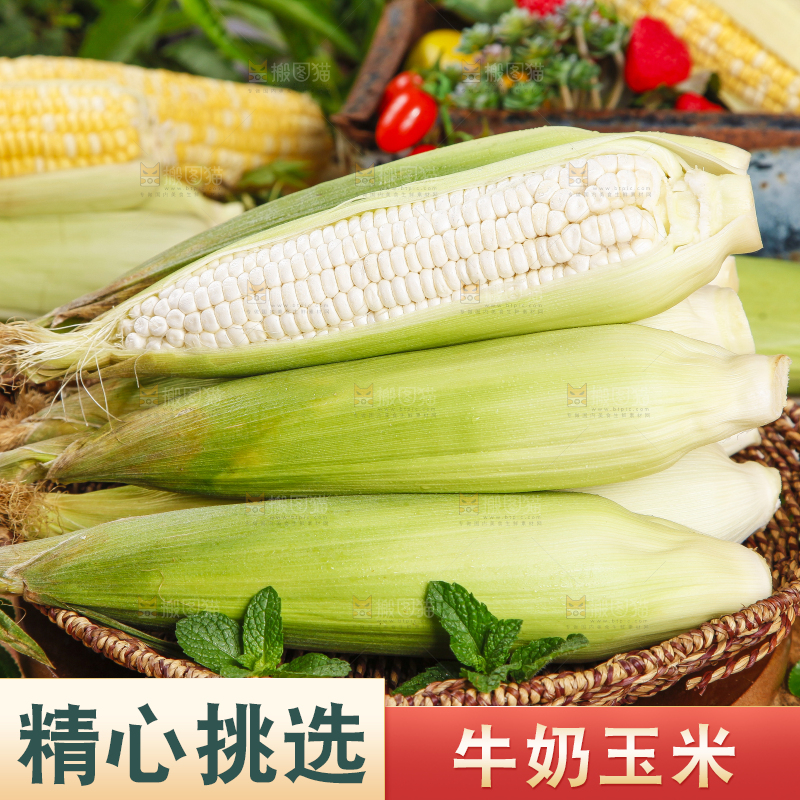 竹篮里放着牛奶玉米