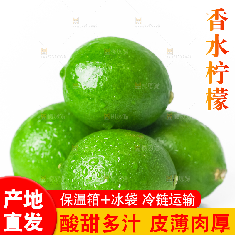 白底上放着无籽青柠檬
